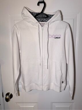 White Zip-Up Hoodie Sweatshirt with Boca Logo